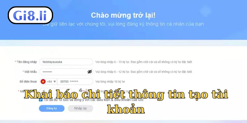 Khai báo chi tiết thông tin tạo tài khoản